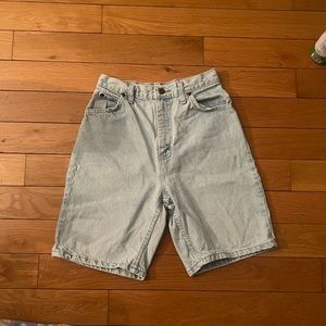 Vintage light wash denim longline shorts jorts